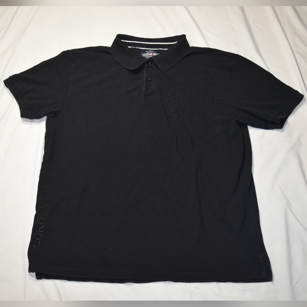 Men's 90s/00s Ecko Unltd black polo, 3XL